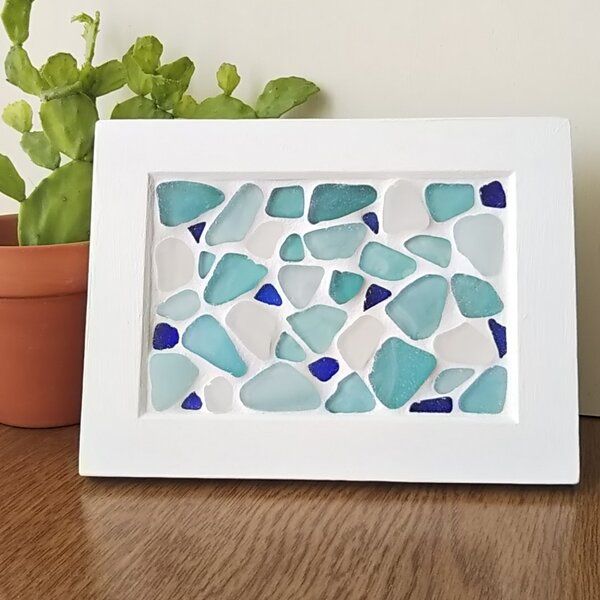 シーグラス 青×白】アートフレーム (大)