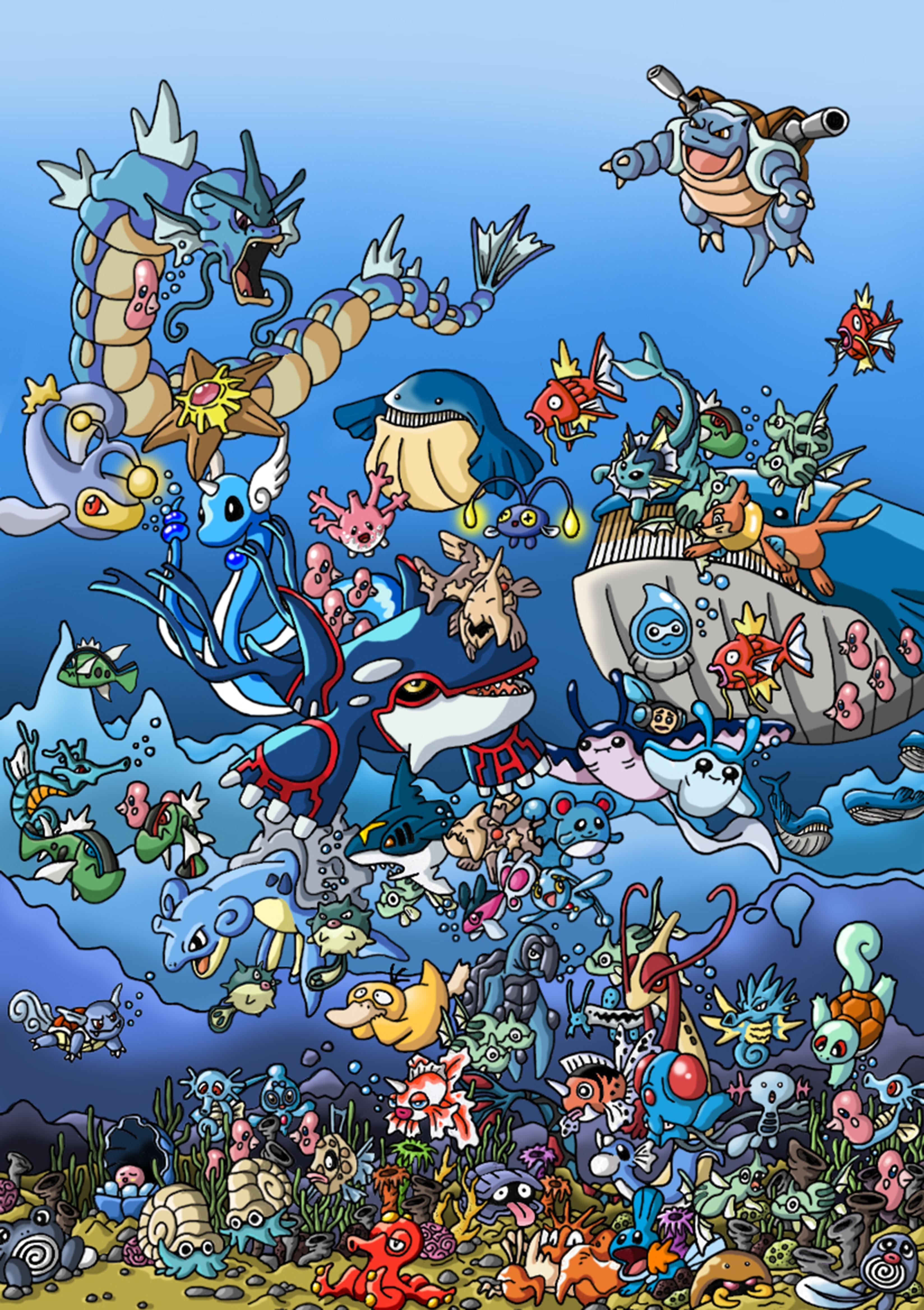 2つ目のポケモンイラストだよ。今回は（ほとんど）みずタイプの