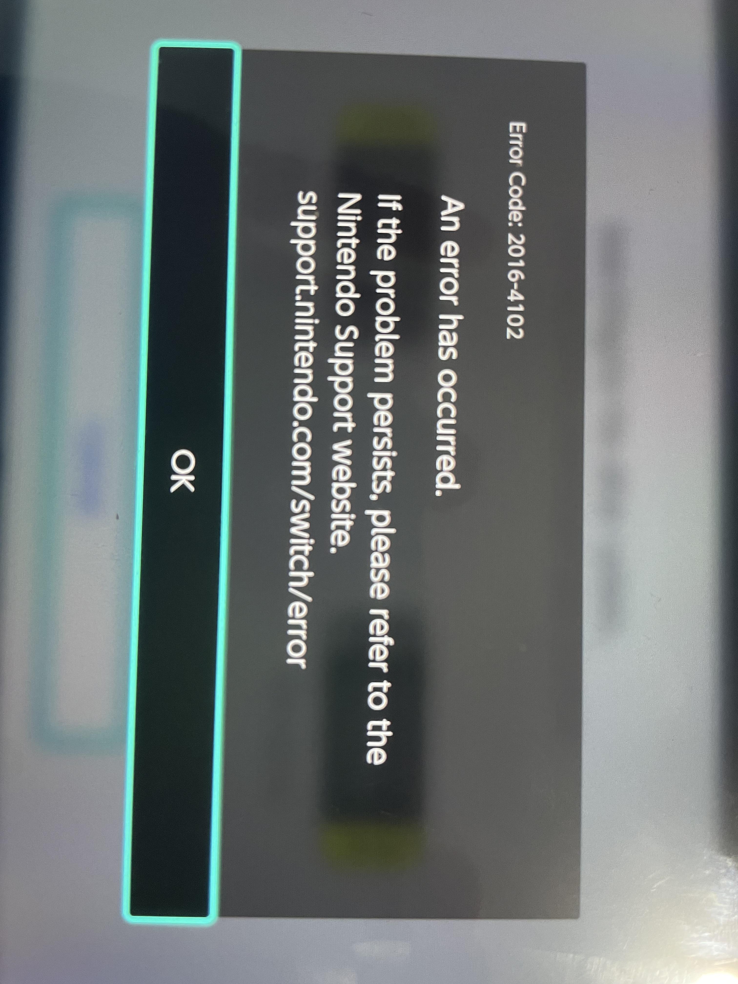 Nintendo Switch 1 Error Code: 2016-4102 appeared when I tried to