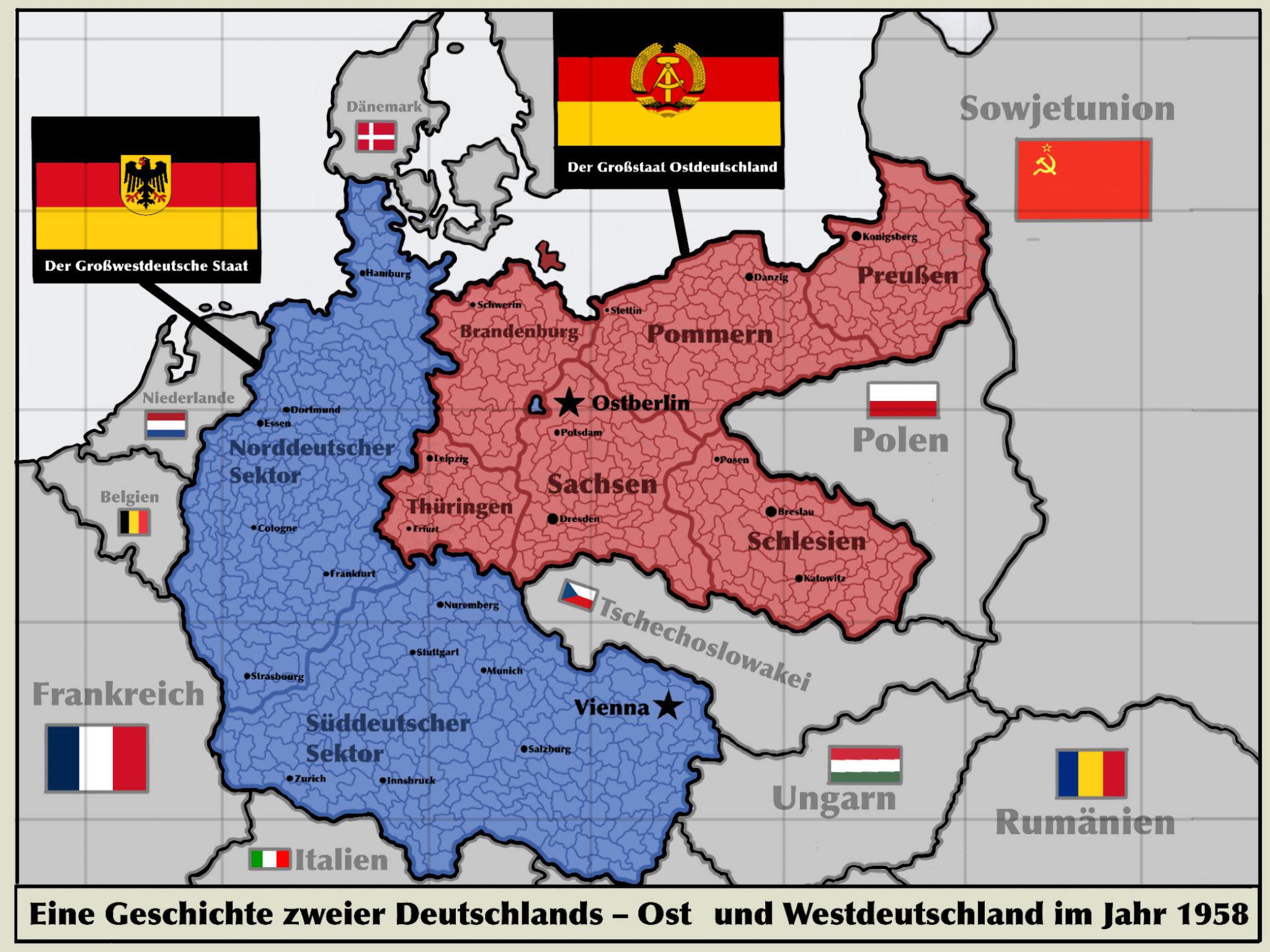 二つのドイツの物語 (1958年の東ドイツと西ドイツ) : r/imaginarymaps