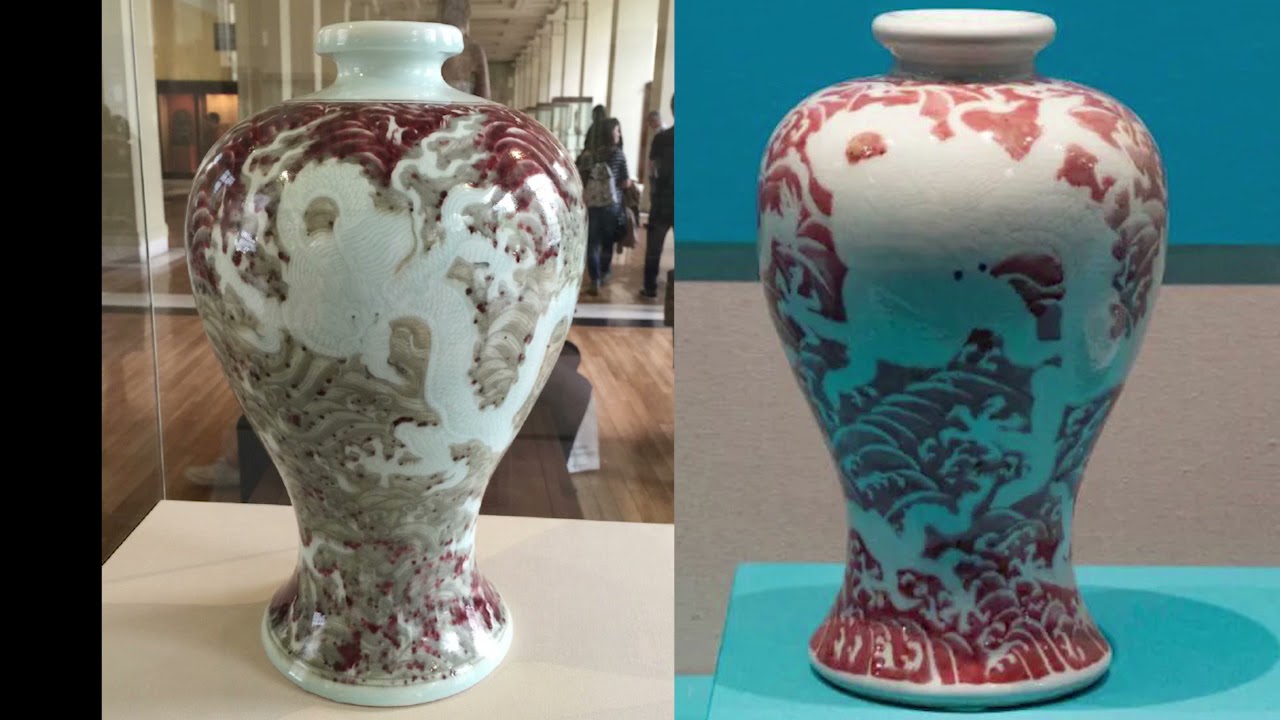 TA183□中国古玩 唐物 明永 青花釉里紅雲龍紋 梅瓶 時代物