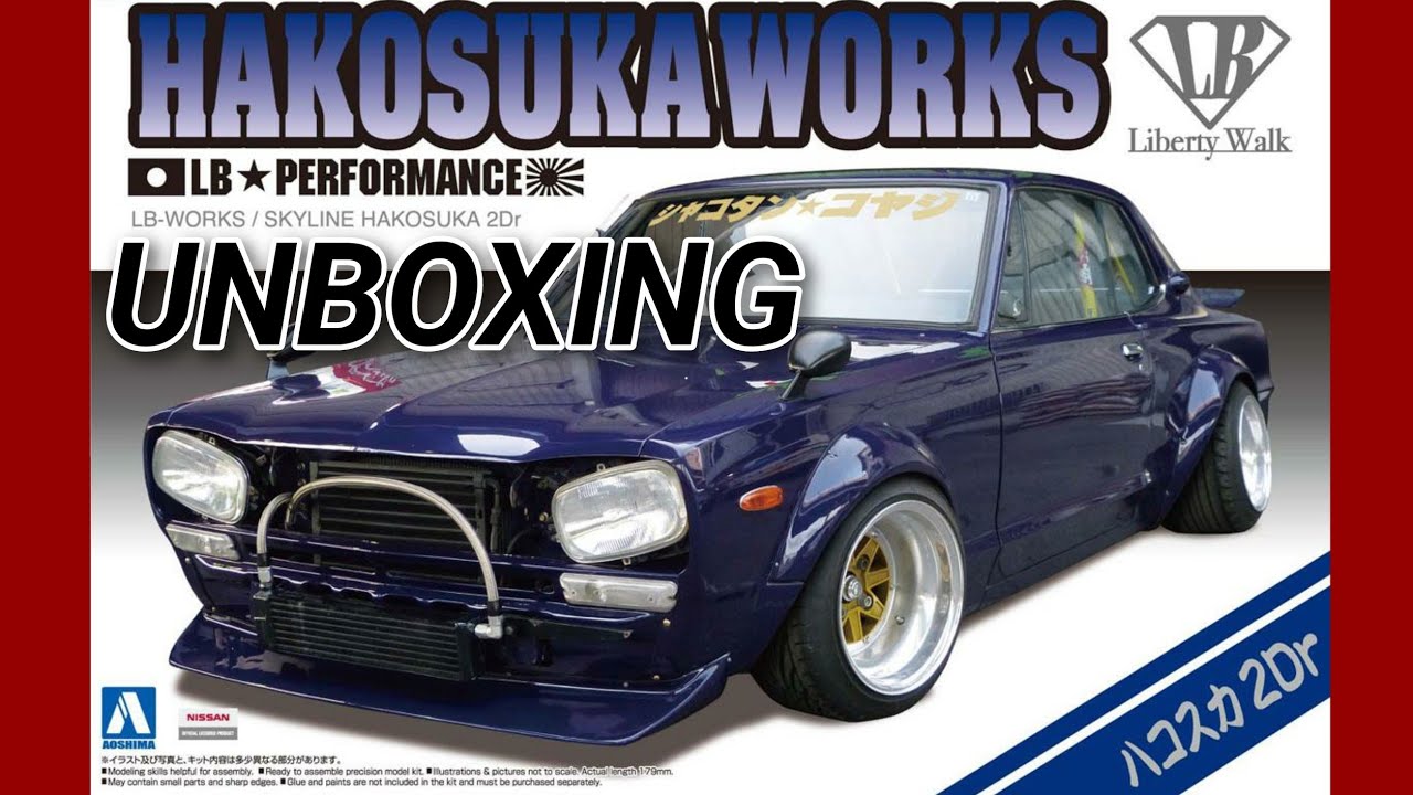 Aoshima Liberty Walk Nissan Skyline Hakosuka model kit unboxing