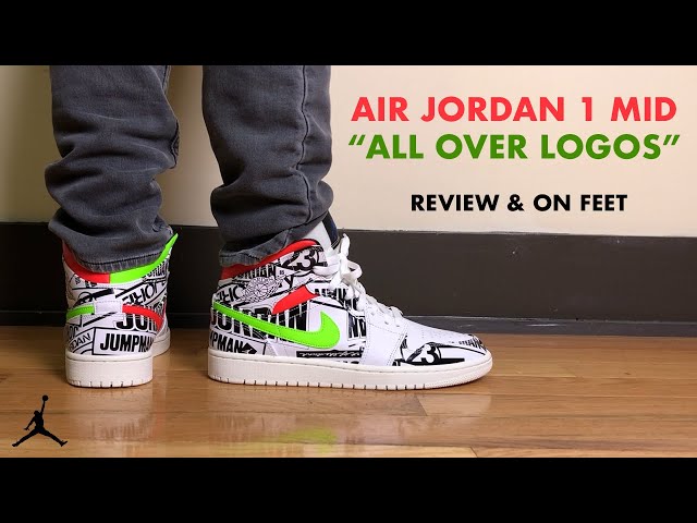 Air Jordan 1 Mid All Over Logos Review and On Feet - YouTube