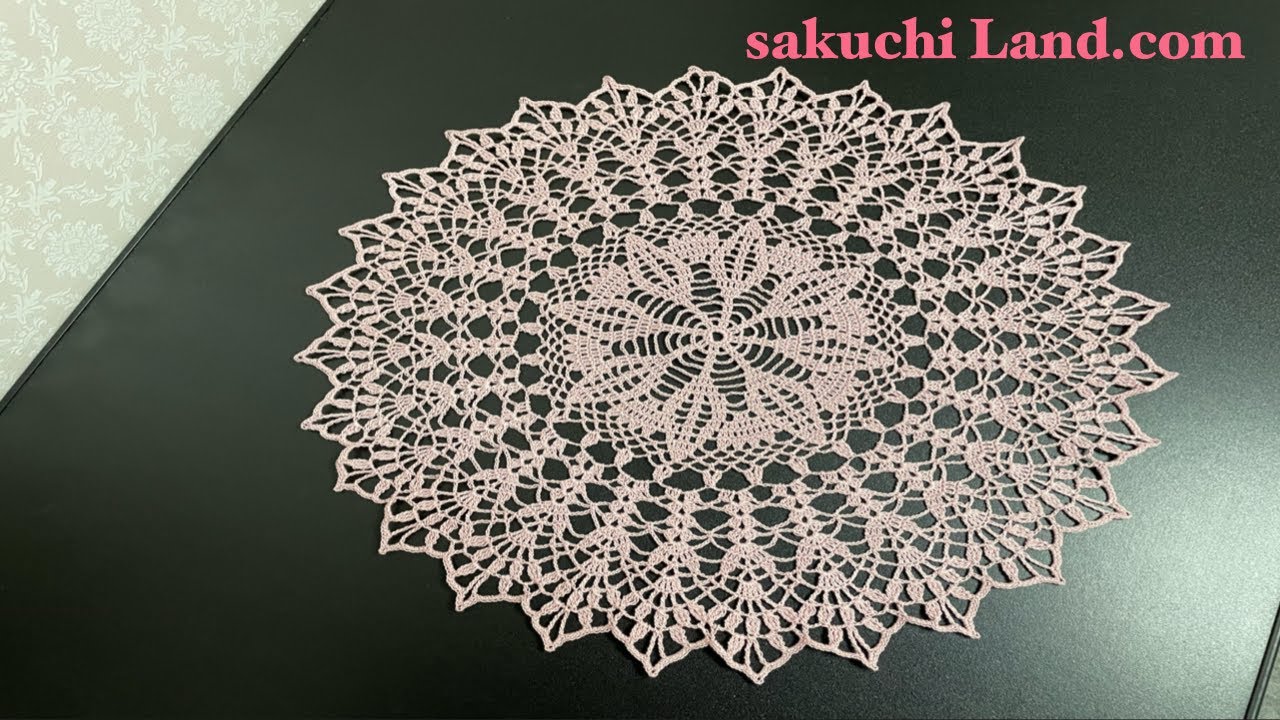 レース編みドイリー/かぎ針編みテーブルセンターの編み方【日本語字幕