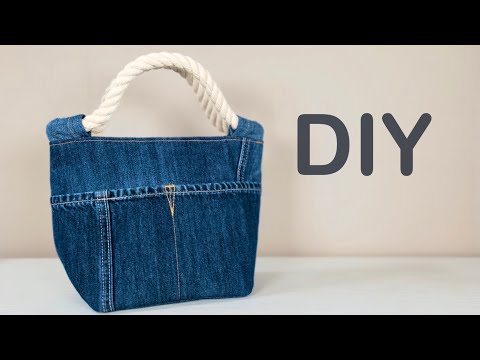 トートバッグの作り方】ロープ持ち手のデニムトート👜意外と簡単で作り