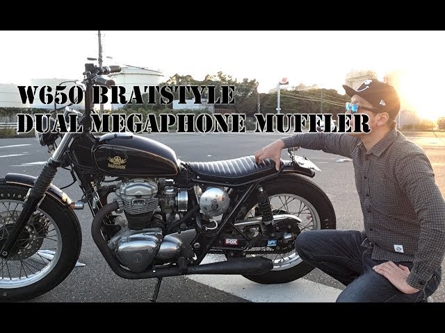 MOTO]W650 BratStyle DUAL MEGAPHONE MUFFLER - YouTube