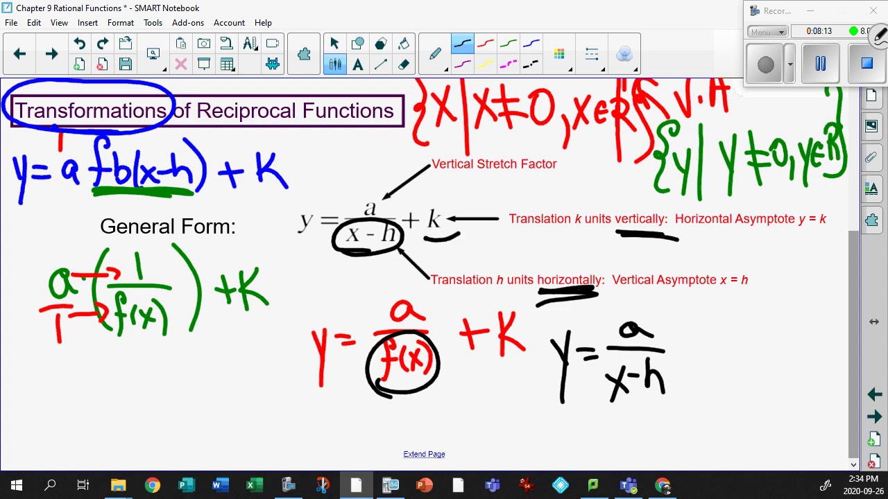 Unit 9 1 2 Transformations of Rational Functions Part 1 - YouTube