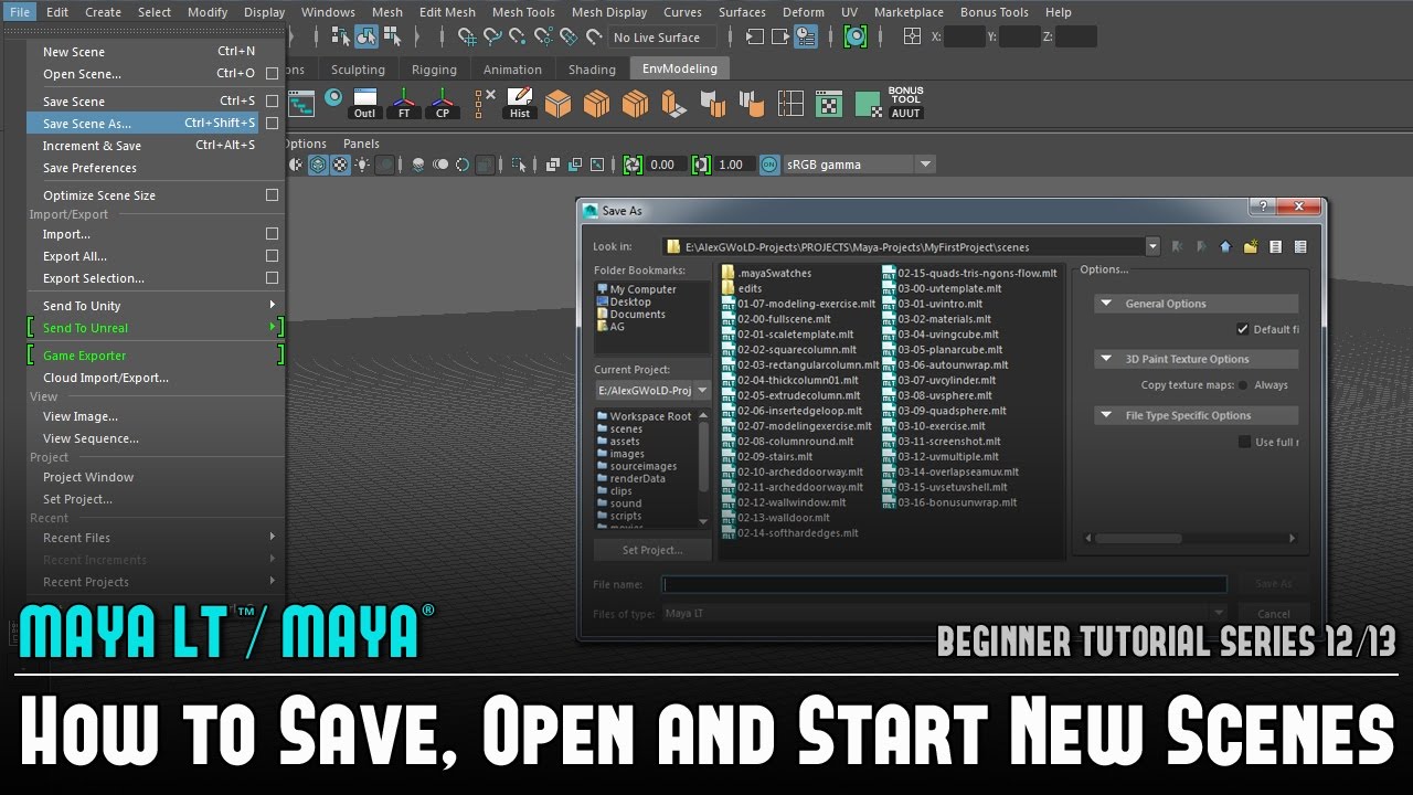 Maya Beginner Tutorial 12/13: How to Save, Open & Start New Scenes