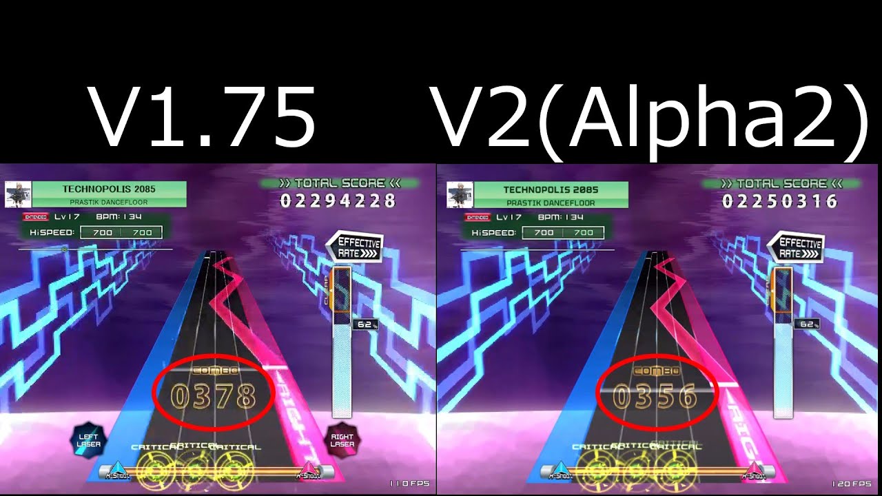 K-shoot mania】v2(alpha版)でCHAINの計算が変わっているので同じ譜面