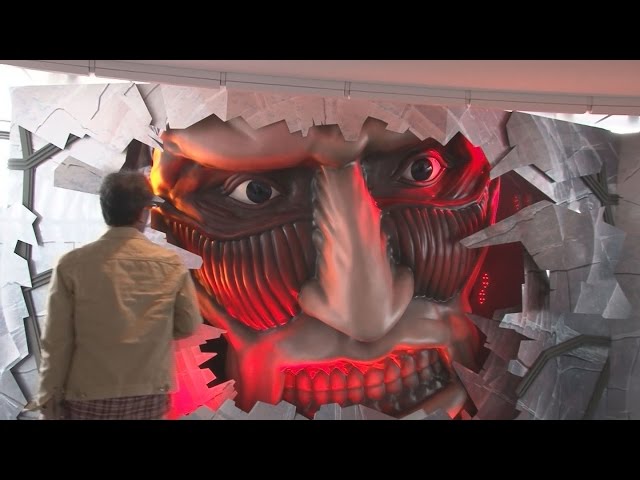 スカイツリーに超大型巨人が襲来 「進撃の巨塔」イベント始まる - YouTube