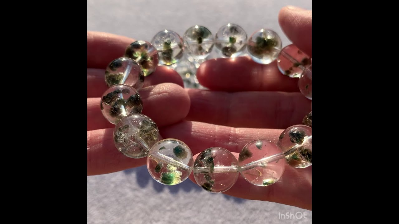 希少・高品質++]グリーンマイカインクォーツブレスレット（約13mm玉