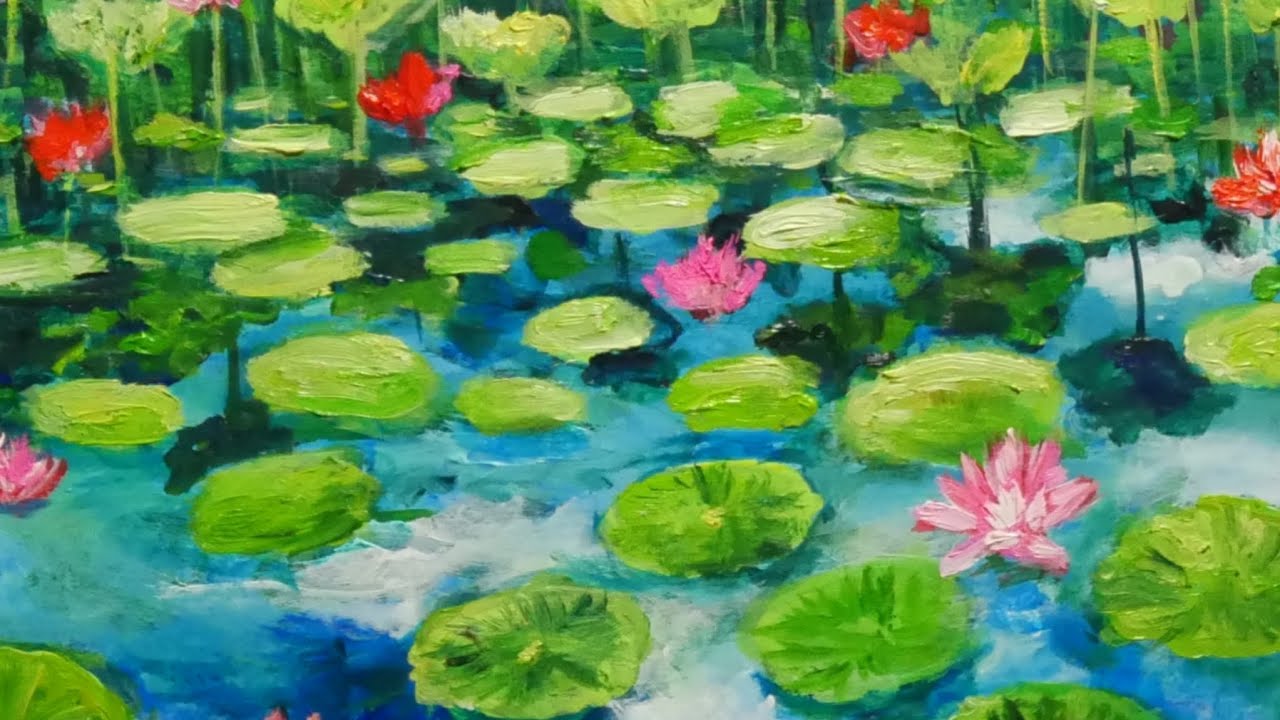 油絵】【水面映る蓮】 #油絵 #手書き #アート #絵画 #絵 #油彩画 #美術