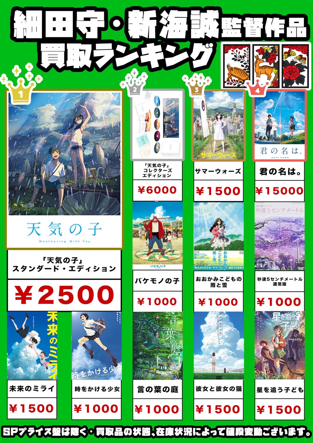 酒々井店】7/7◇◇DVD・Blu-ray《細田守/新海誠監督作品》買取