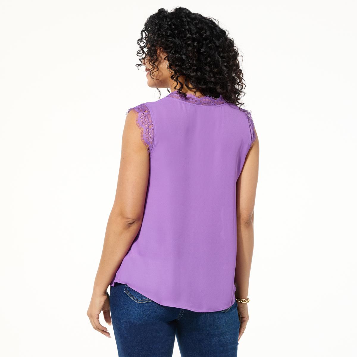 IMAN Global Chic Woven V-Neck Tank Top with Lace Trim | HSN