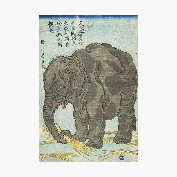 Large Elephant Vintage Japanese Print by Utagawa Yoshikazu, 1863