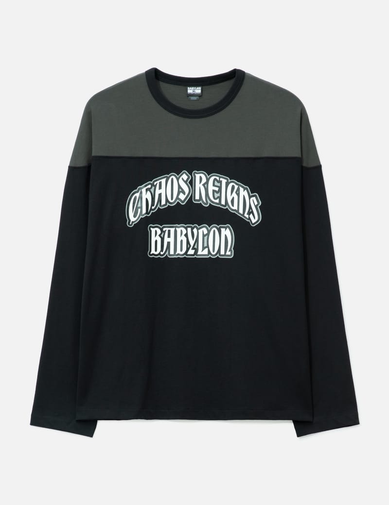 Babylon Long Sleeve Football Tee - Black cotton oversized fit with