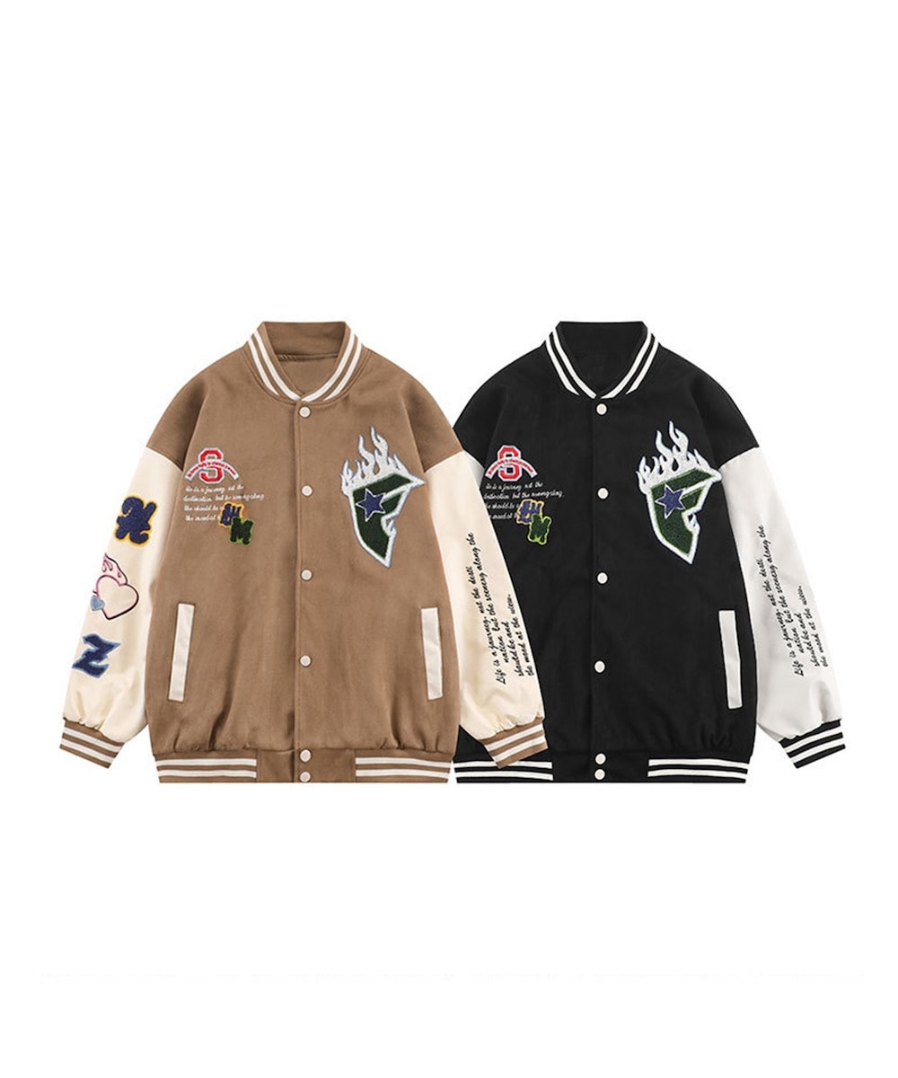 HOOK】ユニセックスアメカジワッペン刺繍スタジャンジャケット