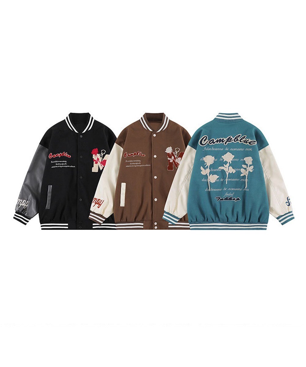 HOOK】ユニセックスアメカジワッペン刺繍スタジャンジャケット