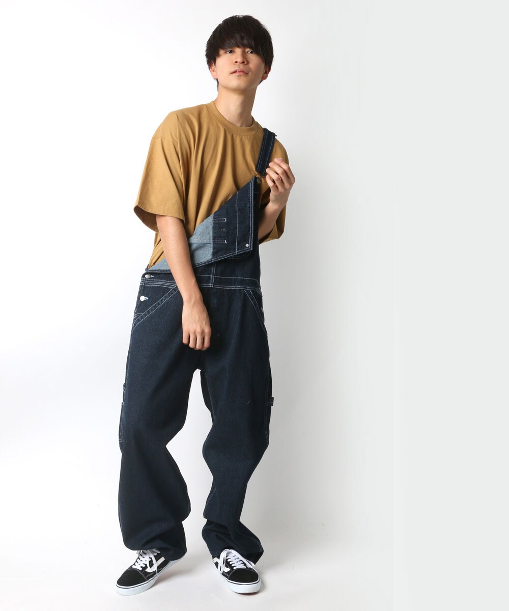 アウトドアやガーデニングに】 デニム ワイド オーバーオール メンズ