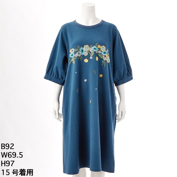 15～19号]ガーデンフラワー刺繍ミニミニ裏毛ワンピース | スーパー