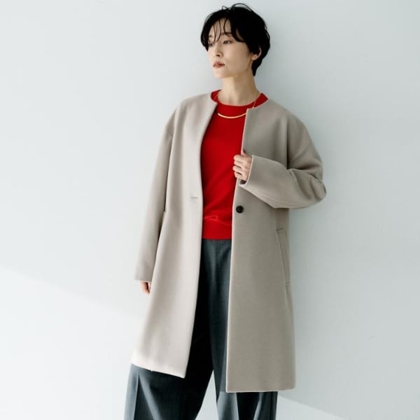 ゆったり軽やか】カシミヤ混ノーカラーコート | アンタイトル(UNTITLED