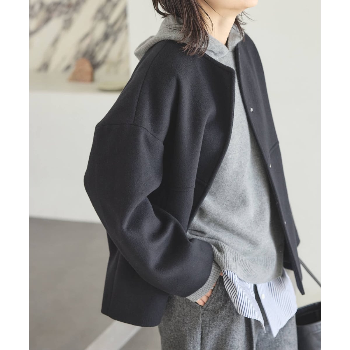 追加》スーパー140ビーバーノーカラーショートコート | ジャーナル