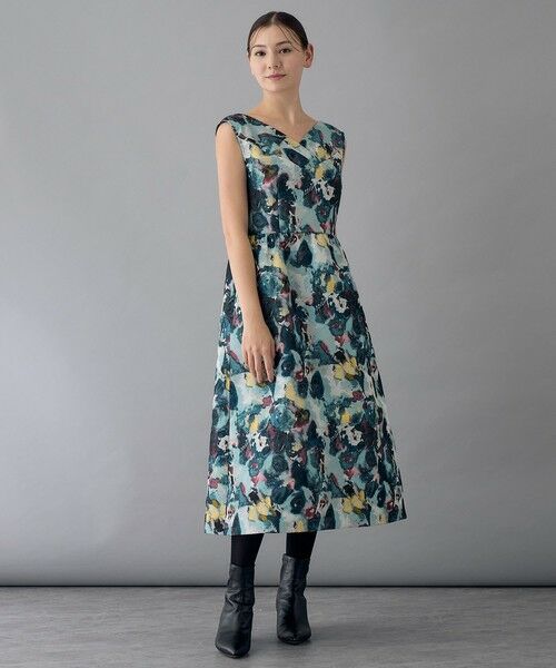 セール】 オーロラジャガードVネック ワンピース （ロング・マキシ丈