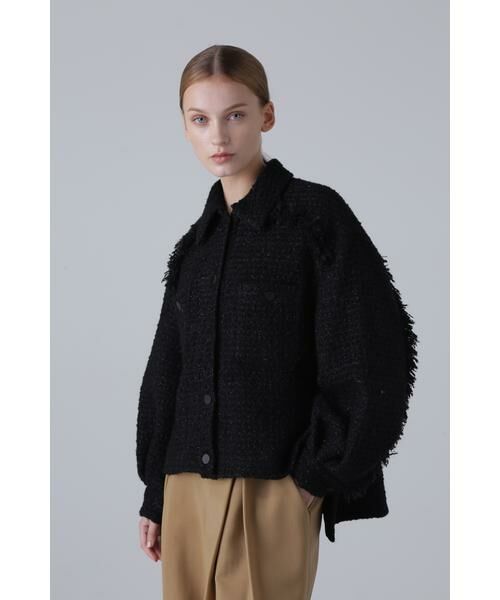 セール】 ブラックラメツィードジャケット （テーラードジャケット