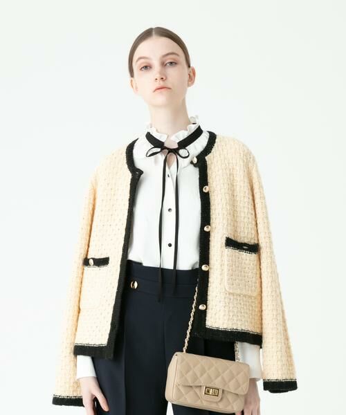 セール】 フリゼツイーディクルーニットジャケット （ノーカラー