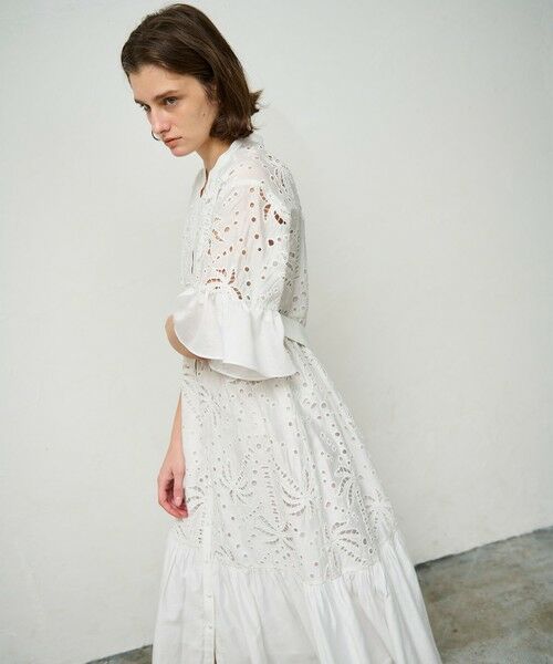 セール】 ヤシ柄カットワークワンピース （ロング・マキシ丈ワンピース