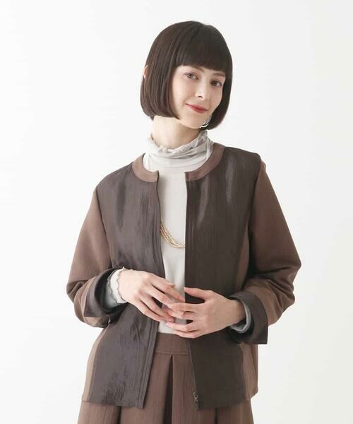 セール】 異素材ドッキングコンパクトジャケット /洗える （ノーカラー