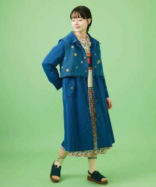 セール】 【3WAY】Juntos フラワー刺繍ベスト付きロングコート