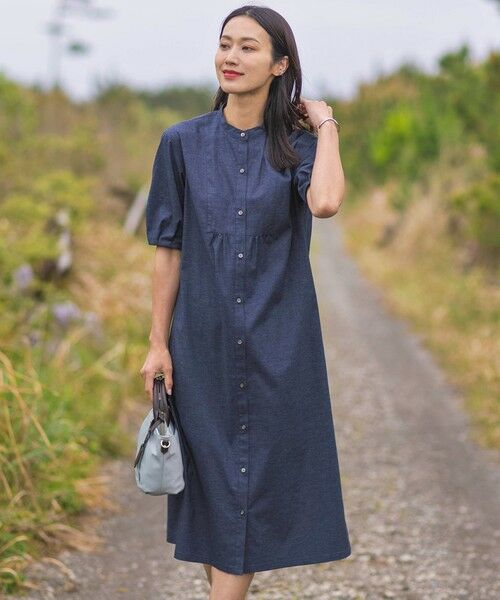 セール】 【洗える】麻ポリエステルストレッチ ワンピース （ミニ丈