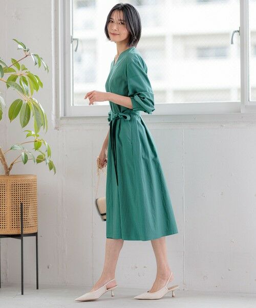 セール】 【洗える】ヴィンテージライトタフタ タック ワンピース