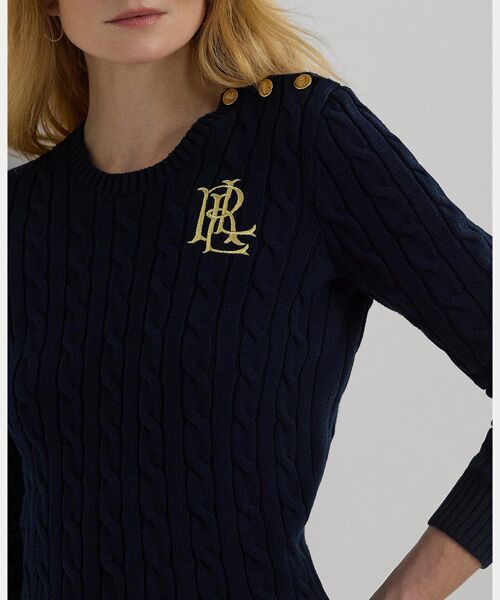 ボタントリム ケーブルニット コットン セーター （ニット・セーター