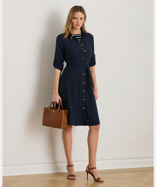 ダブルフェイスド ジョーゼット シャツドレス （ミニ丈・ひざ丈