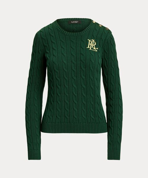 セール】 ボタントリム ケーブルニット コットン セーター （ニット