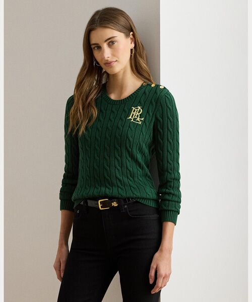 セール】 ボタントリム ケーブルニット コットン セーター （ニット