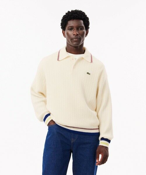 セール】 ウール 配色ボーダーニットポロセーター （ニット・セーター