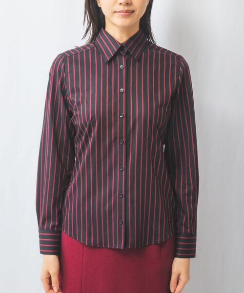 セール】 【NARACAMICIE】ダークストライプフリルボウタイ付き長袖