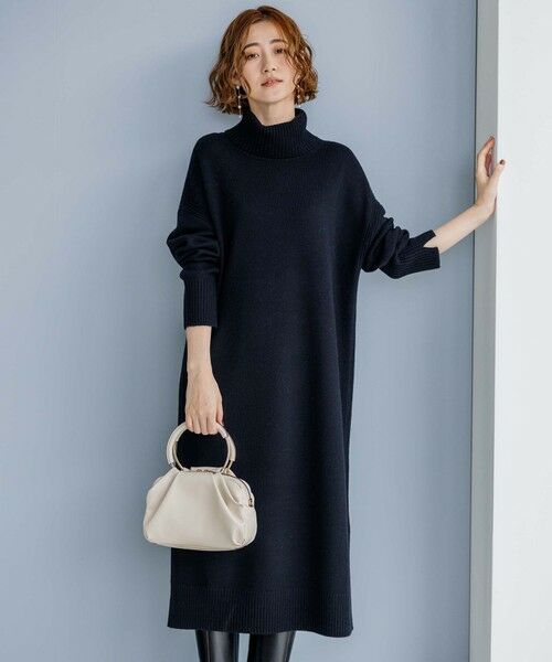 セール】 【洗える】ウールカシミヤ タートルネック ニットワンピース