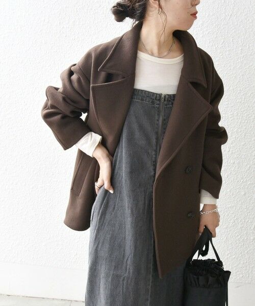 セール】 SHIPS any: ウール ミックス コクーン ショート Pコート