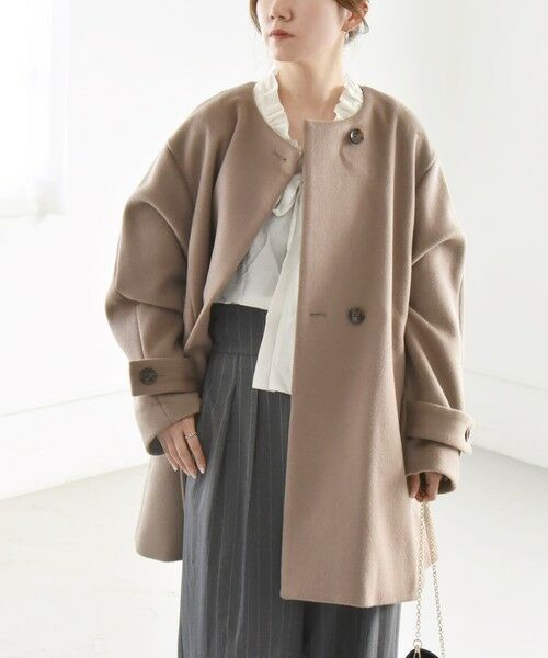 セール】 quaranciel: ウール ノーカラー ダブルフロント ミドル