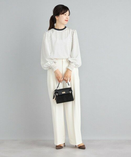 セール】 〈手洗い可能〉フロッキードット袖レースブラウス （シャツ
