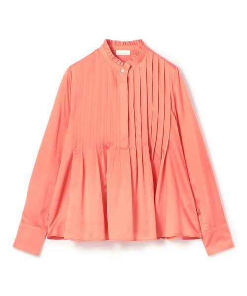 セール】 コットンシルクサテン タックフレアブラウス （シャツ