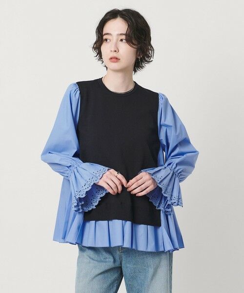 セール】 プリーツ コンビ ニット ブラウス ‐ウォッシャブル‐ （シャツ