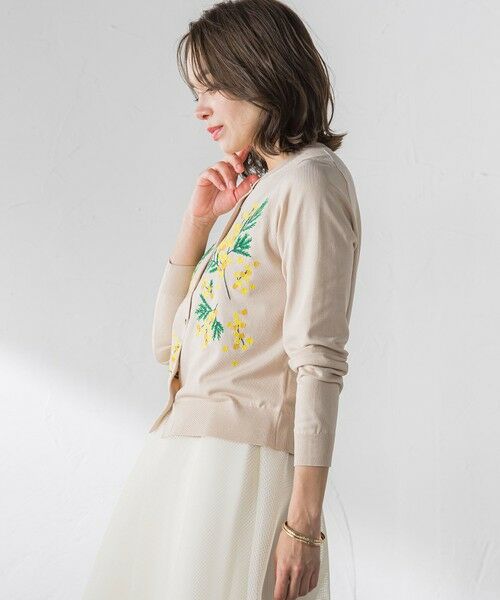 セール】 ミモザ刺繍カーディガン≪手洗い可能≫ （カーディガン