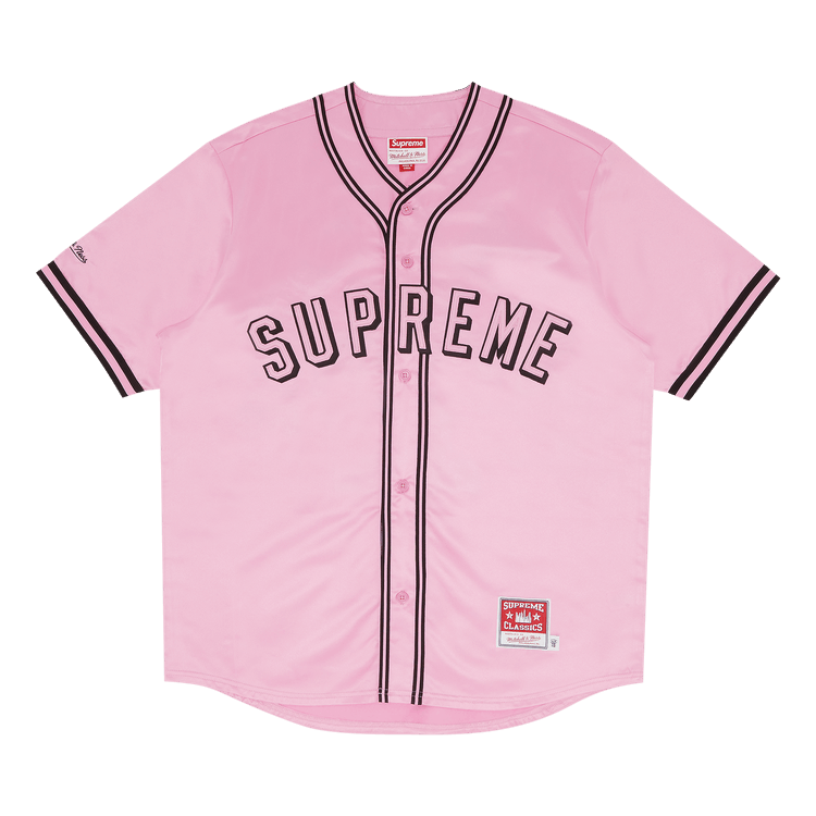 Buy Supreme x Mitchell & Ness Satin Baseball Jersey 'Pink