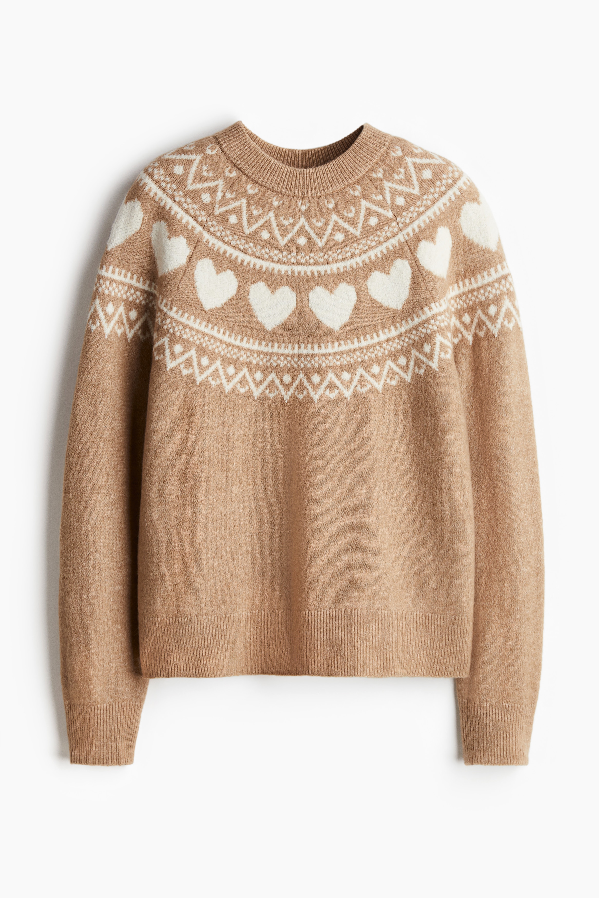 Women's Dark beige/hearts Jacquard-Knit Sweater | H&M CA