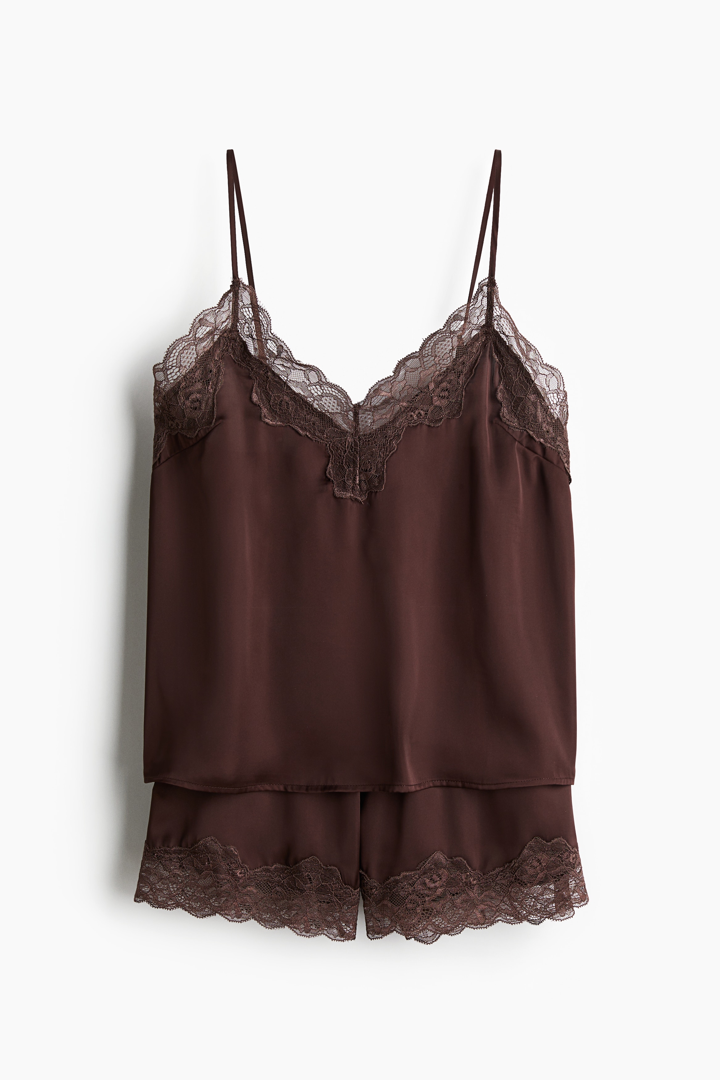 Women's Black Lace-trimmed Satin Pajamas | H&M CA
